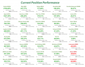Investments in Play - Current Position Performance