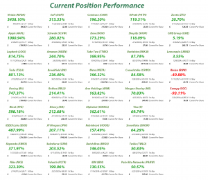 Investments in Play - Current Position Performance